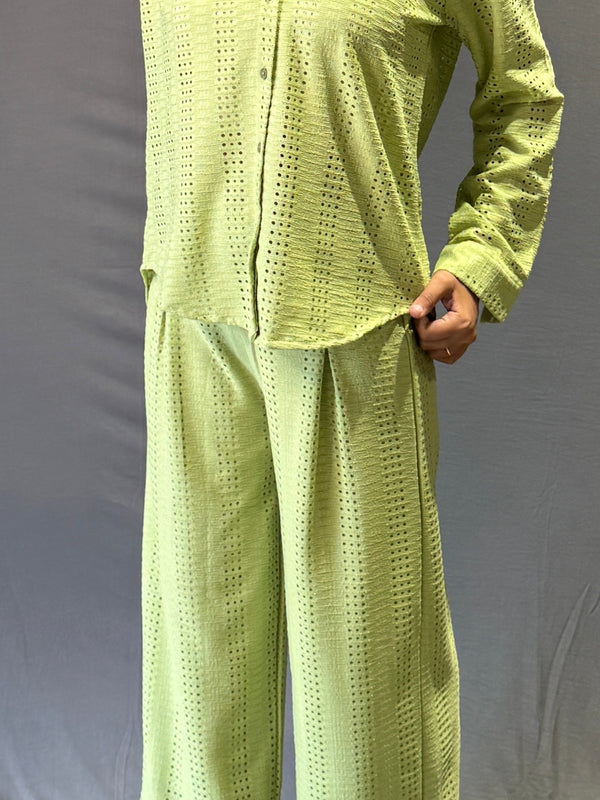 Women’s Textured Co-ord Set – Shirt & Wide-Leg Pants (Multi-Color Options)