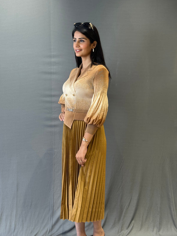 Women's Ombre Blazer Top with Pleated Midi Skirt