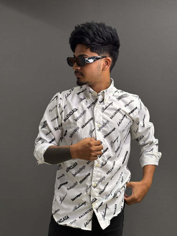 Men’s White Printed Logo Shirt