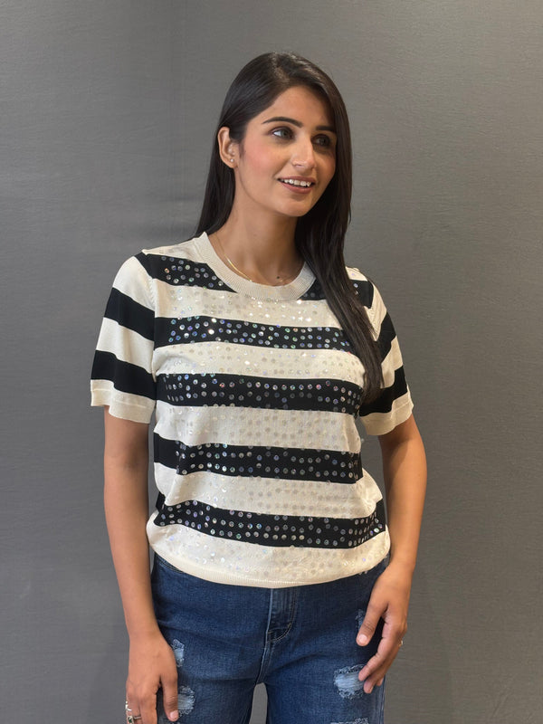 Women’s Oversized Embellished Patch & Sequin T-Shirt