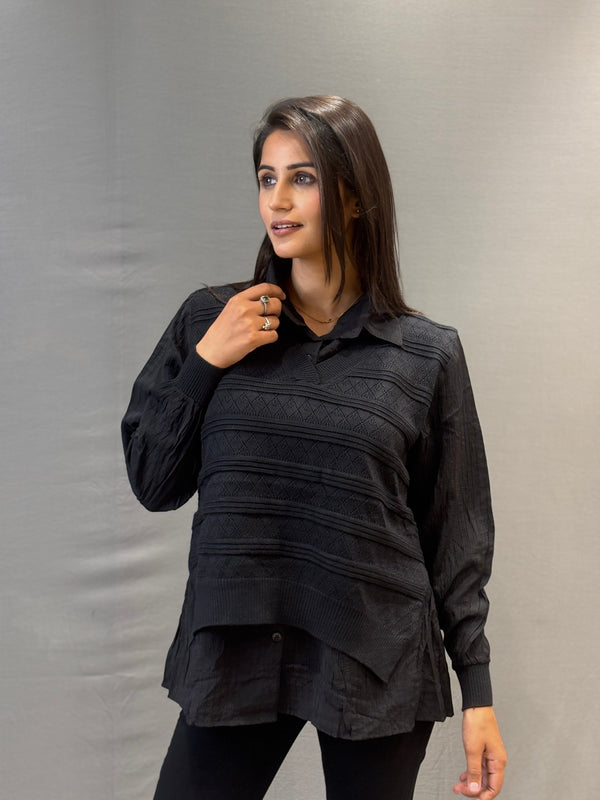 Women’s Collared Semi-Winter Striped Knit