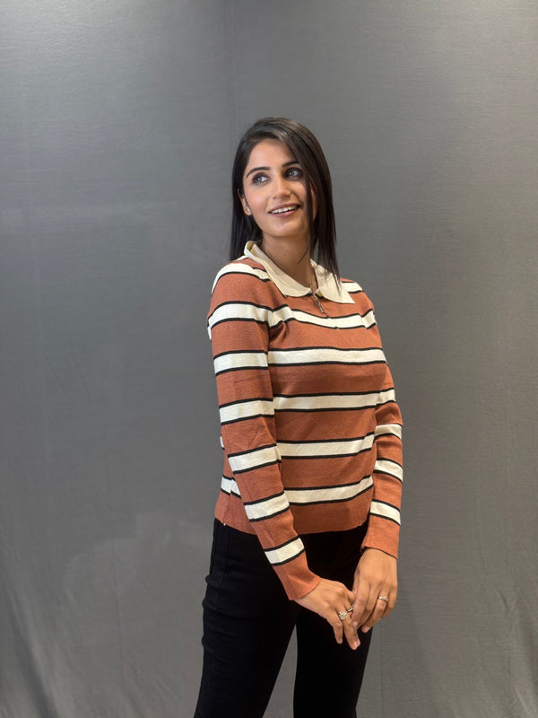 Women’s Striped Knit Sweater with Collar