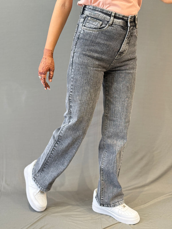 Grey High-Waist Straight Fit Jeans