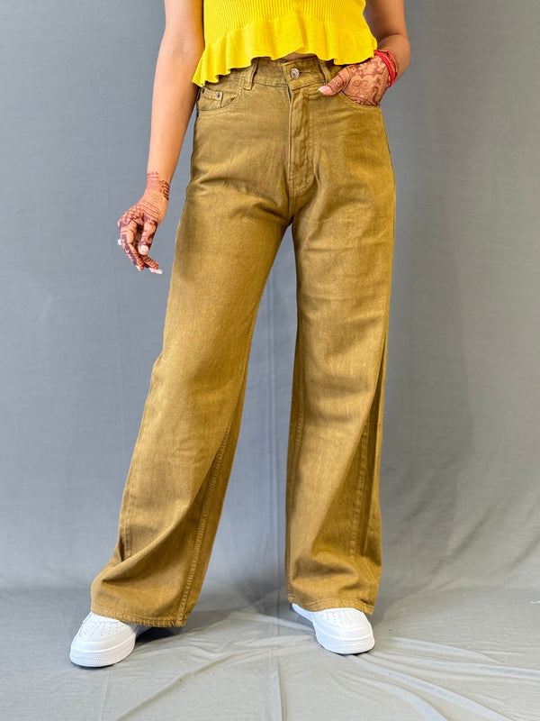 Mustard Yellow High-Waist Wide-Leg Jeans