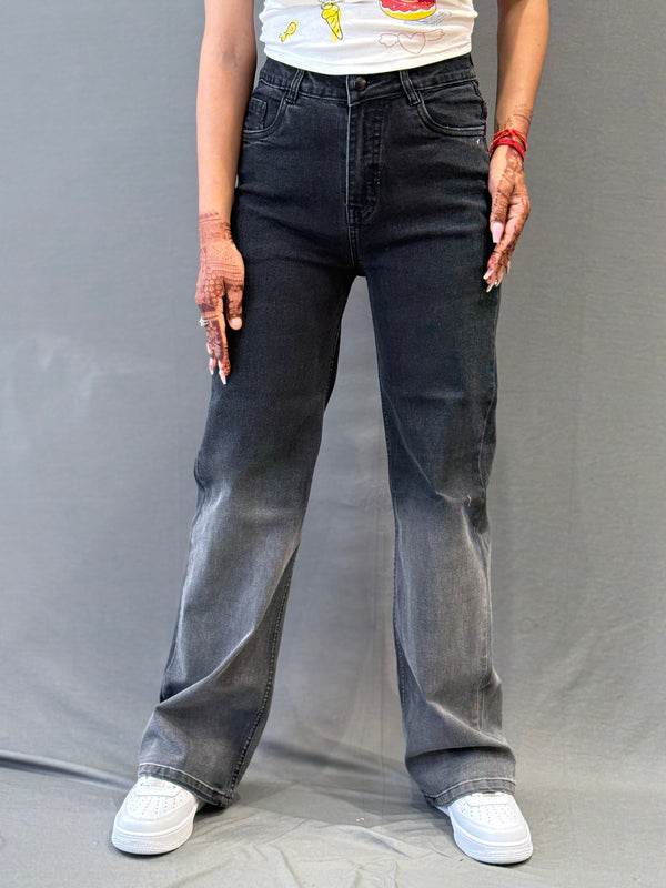 Faded Black High-Waist Straight-Leg Jeans