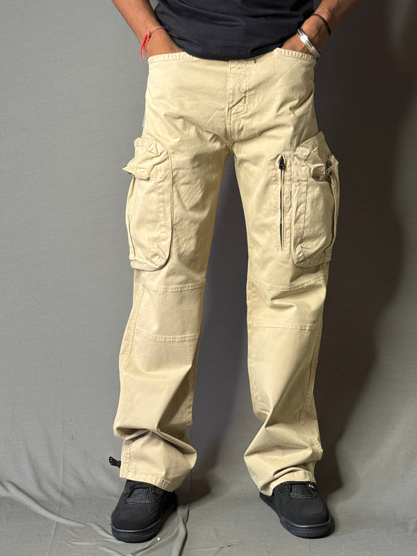 Men’s Beige Multi-Pocket Cargo Pants – Utility Streetwear