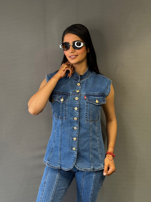 Denim Co-ord Set – Stylish Top & Flared Jeans