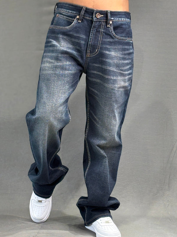 Men’s Dark Wash Straight-Leg Jeans – Relaxed Fit